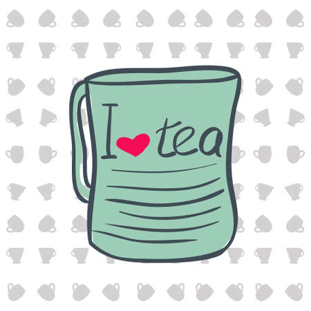 Cup for tea.  illustration. I love teaのイラスト素材
