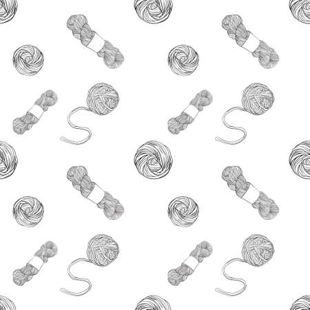 Yarn ball pattern in doodle style.  illustrationのイラスト素材