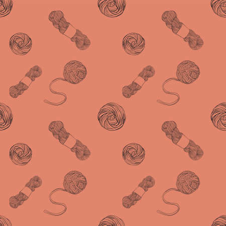 Yarn ball pattern in doodle style. Vector illustrationのイラスト素材
