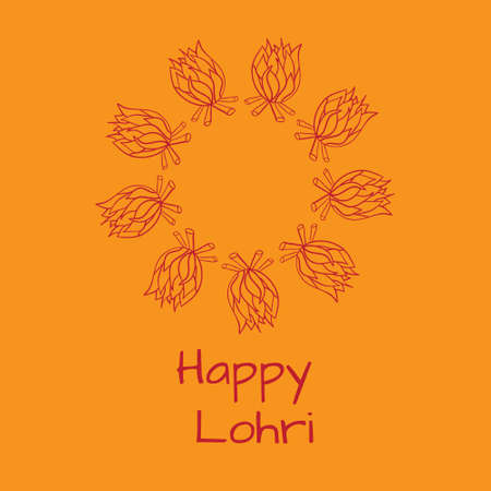 Happy Lohri pattern with bonfire. Happy Lohri Festivalのイラスト素材