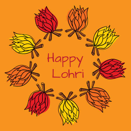 Happy Lohri pattern with bonfire. Happy Lohri Festivalのイラスト素材