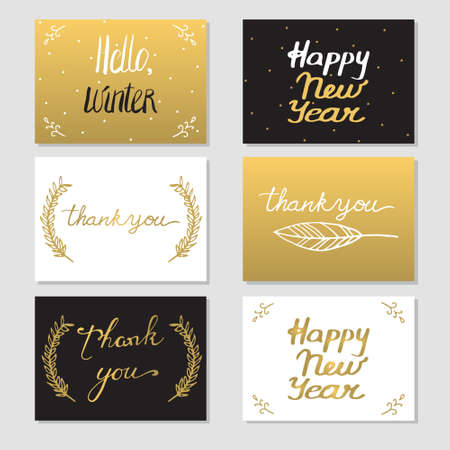 Set of 6 cards with lettering.  illustration. 2016 new year cards. Thank you cards. Winter cardsのイラスト素材
