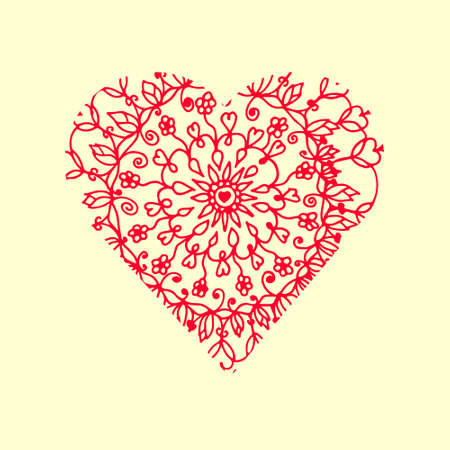 Valentines day  background with red heart mandala.  illustrationのイラスト素材