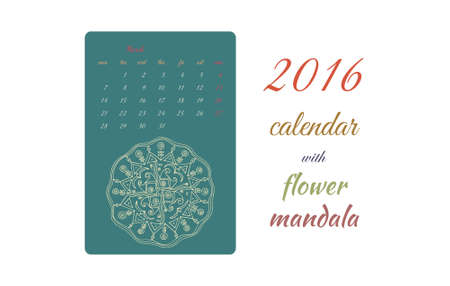 Calendar 2016 on color background with flower mandalaのイラスト素材