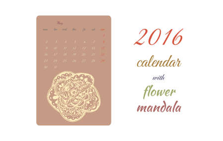 Calendar 2016 on color background with flower mandalaのイラスト素材