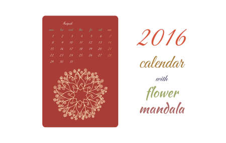 Calendar 2016 on color background with flower mandalaのイラスト素材