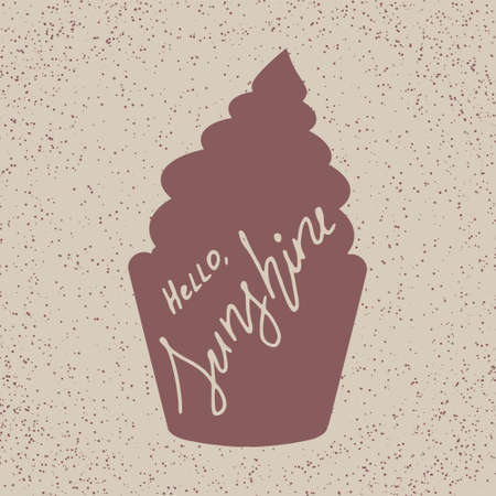 Doodle cupcake with quote in . Hello sunshine