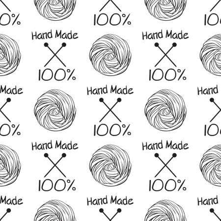 Yarn ball pattern in hand drawn style.  illustrationのイラスト素材