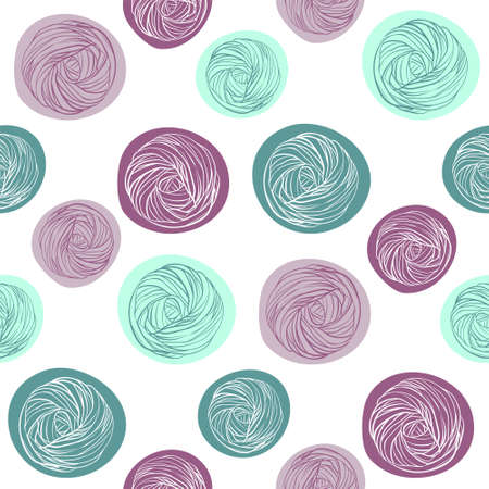 Yarn ball pattern in hand drawn style.  illustrationのイラスト素材