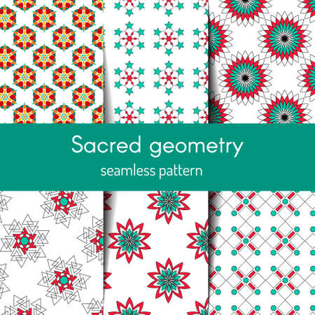 Sacred geometry pattern in . Arabic pattern backgrounds set. Perfect for cards, wedding invitations and wrapping paperのイラスト素材