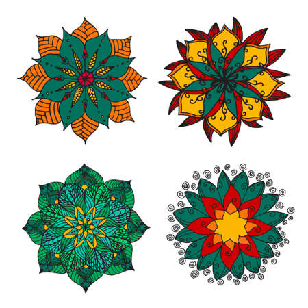 Boho style hand drawn flower mandala for cards, invitations and coloring book.のイラスト素材