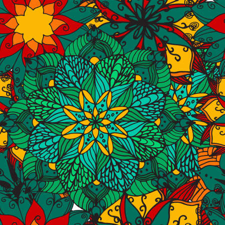 Boho style hand drawn flower mandala for cards, invitations and coloring book.のイラスト素材