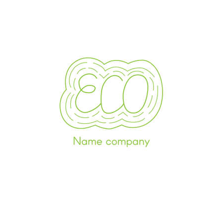 Organic cosmetic logo. Green sign - Eco. Doodle illustration inのイラスト素材