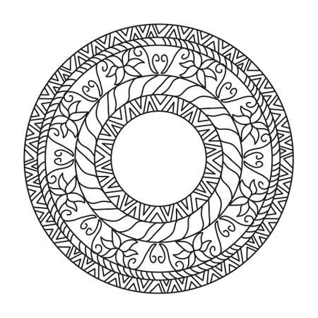 Zentangle mandala for coloring book and adults. Made by trace from personal hand drawn sketch. Flower mandalaのイラスト素材