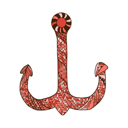 See anchor in doodle style. Hand drawn zentangle illustration in vector. Perfect for print, t-shirt and poster design.のイラスト素材