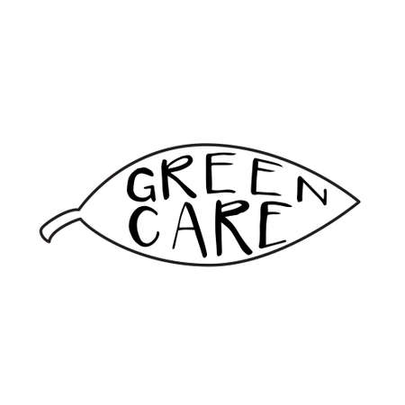 Green care logo for organic food, natural cosmetics. Hand drawn logo inのイラスト素材