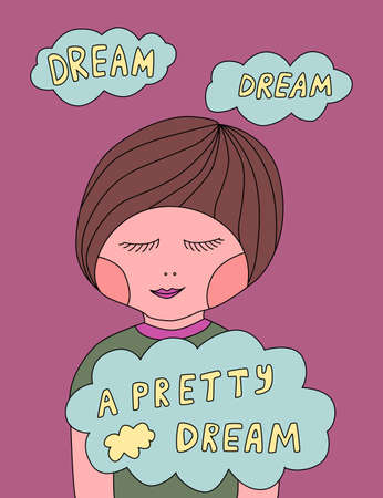 Cute girl dreaming  her pretty dreams.  illustrationのイラスト素材