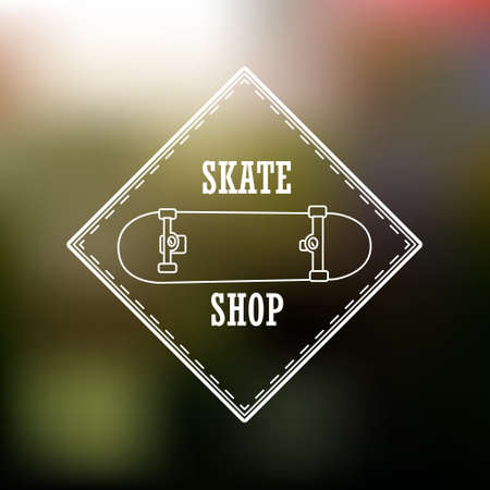 Skate shop logo on blurred background in .  Perfect for web, banner, print.のイラスト素材
