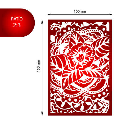 Flower mandala card - hand drawn zentangle pattern. Perfect for laser cutting.のイラスト素材