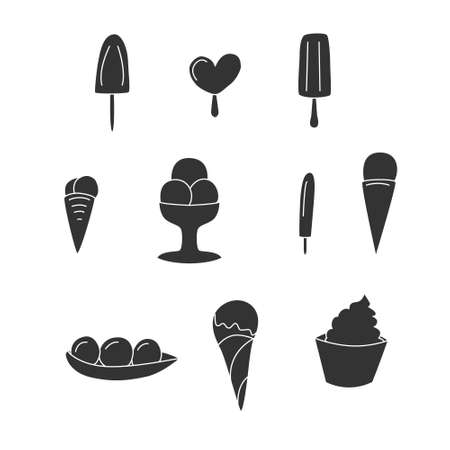 Ice-cream set in . Hand drawn iconsのイラスト素材