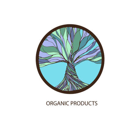 Tree logo - organic product. Hand drawn tree.  illustrationのイラスト素材