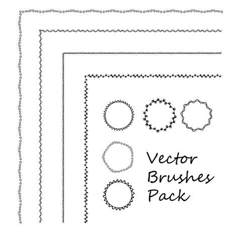 Vector set of hand drawn decorative brushes with corner tiles. For Dividers, borders, ornaments. All used pattern brushes are included in brush palette.のイラスト素材