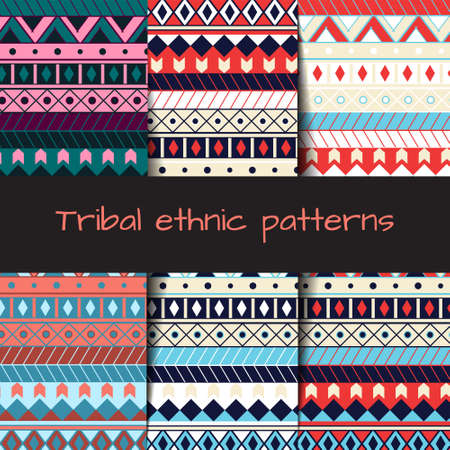 Aztec seamless patterns set in color.  illustration. For cards, prints, textile.のイラスト素材