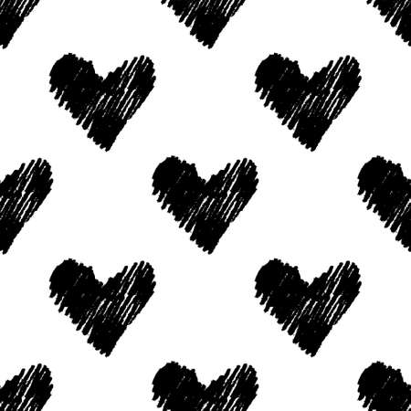A Seamless pattern with black ink hearts - hand drawn sketch. Vector illustration. Good for web, print, textile.のイラスト素材