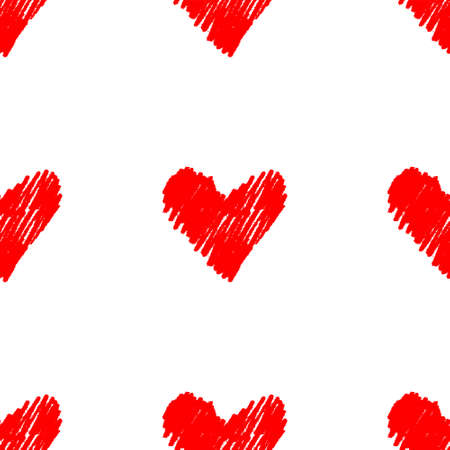 Seamless pattern with red ink hearts - hand drawn sketch. Vector illustration. Good for web, print,...