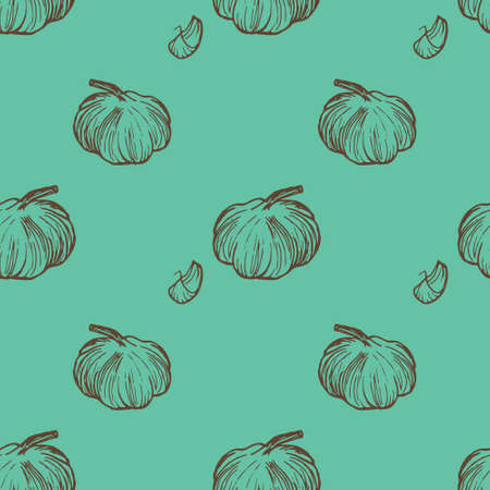 Hand drawn garlic seamless pattern in vector. Made by trace from personal hand drawn sketch.のイラスト素材