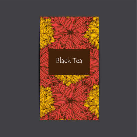 Hand drawn flower mandala for tea package, cards, invitations and coloring book. Unusual tea decoration in india styleのイラスト素材