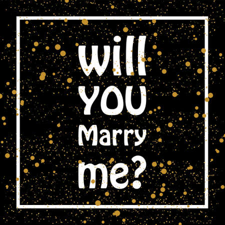 Will you marry me? Qoute on black backround with golden dots. Perfect for poster, print and cards. Wedding templateのイラスト素材