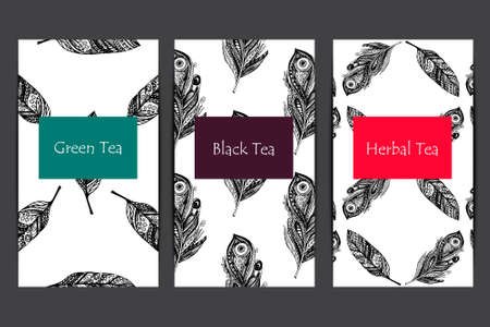 Seamless pattern set in . Peacock feather backgrounds.  illustration for print, wrapping paper and tea.のイラスト素材
