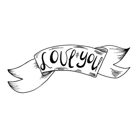 Love you. Retro card with hand drawn lettering and decoration. Perfect for greeting card, prints and bags.のイラスト素材