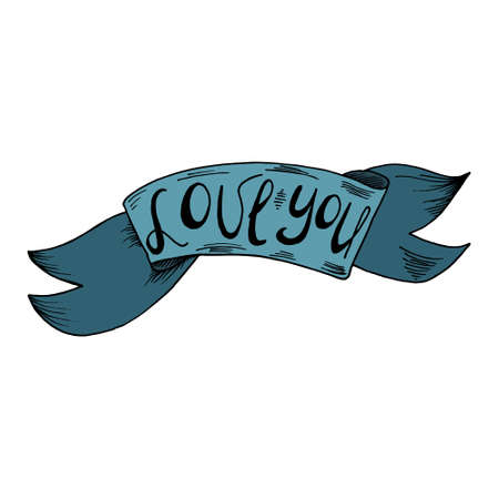 Love you. Retro card with hand drawn lettering and decoration. Perfect for greeting card, prints and bags.のイラスト素材