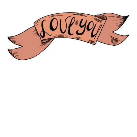Love you. Retro card with hand drawn lettering and decoration. Perfect for greeting card, prints and bags.のイラスト素材