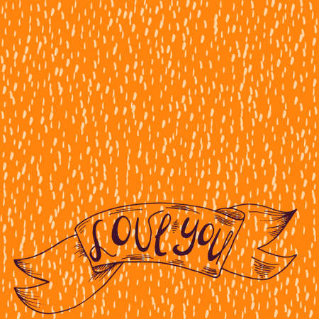 Love you. Retro card with hand drawn lettering and decoration. Perfect for greeting card, prints and bags.のイラスト素材