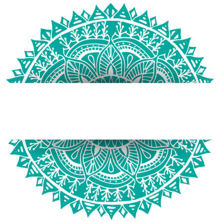 Flower mandala garland isolated over white background. Mandala flower frame for your card design with space for your text. Hand drawn flower mandala in .のイラスト素材