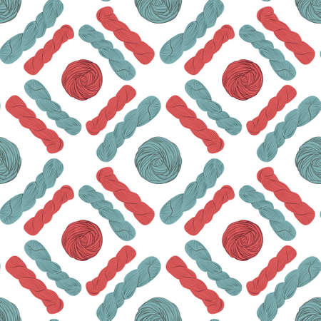 Balls of yarn for knitting. Rope making.   yarn balls set. Yarn balls from wool and angora. Knitting wool, knitting pattern, knitting background. Hand drawn yarn balls patternのイラスト素材