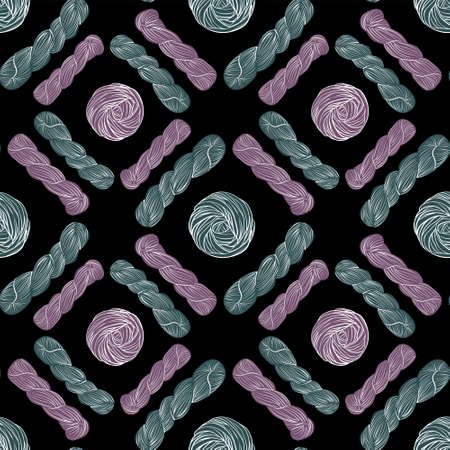 Balls of yarn for knitting. Rope making.   yarn balls set. Yarn balls from wool and angora. Knitting wool, knitting pattern, knitting background. Hand drawn yarn balls patternのイラスト素材