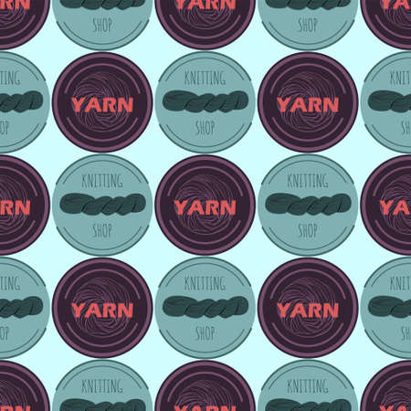 Pattern for knitting shop, hand made workshop and packaging. Knitting logo.   badges with yarn balls. Yarn balls from wool and angora.のイラスト素材