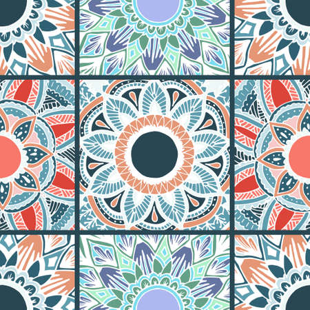 Flower mandala tyles for cards, prints, textile on arabic style.のイラスト素材