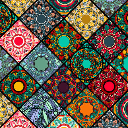 Flower mandala tyles for cards, prints, textile on arabic style.のイラスト素材
