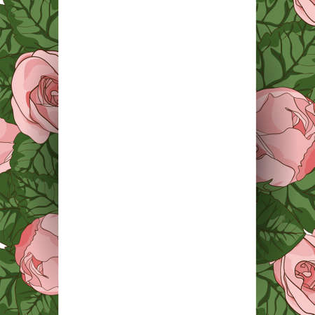 Wedding card template with roses, leaves and white place for your text. Perfect for cards, wedding invitations.のイラスト素材