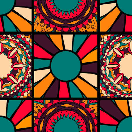 Flower mandala tiles for cards, prints, textile on arabic style.のイラスト素材