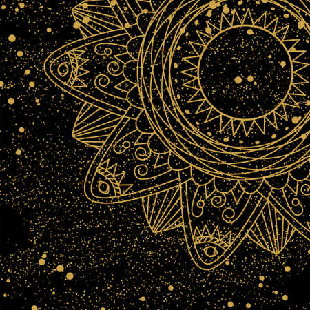 Flower mandala golden background - for cards, prints, textile. Flower mandala background.  illustrationのイラスト素材