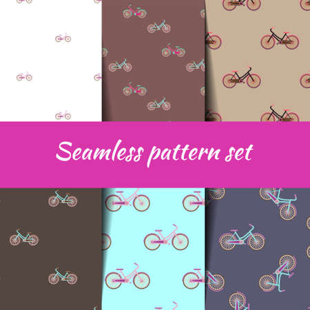 Romantic bicycle pattern set in vector. Perfect for scrapbooking, wrapping paper, textile.のイラスト素材
