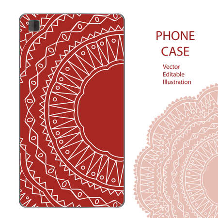 Phone case mockup with mandala in . Editable template for your designのイラスト素材