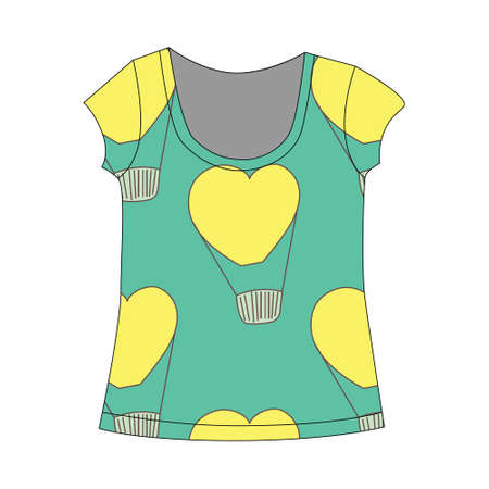 T-shirt template with hearts in boho style - for t-shirt, textile, wrapping paper.  illustrationのイラスト素材
