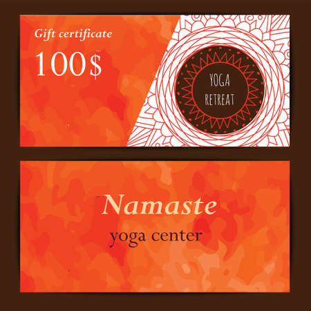 Gift card template for yoga studio or class.  background in watercolor styleのイラスト素材